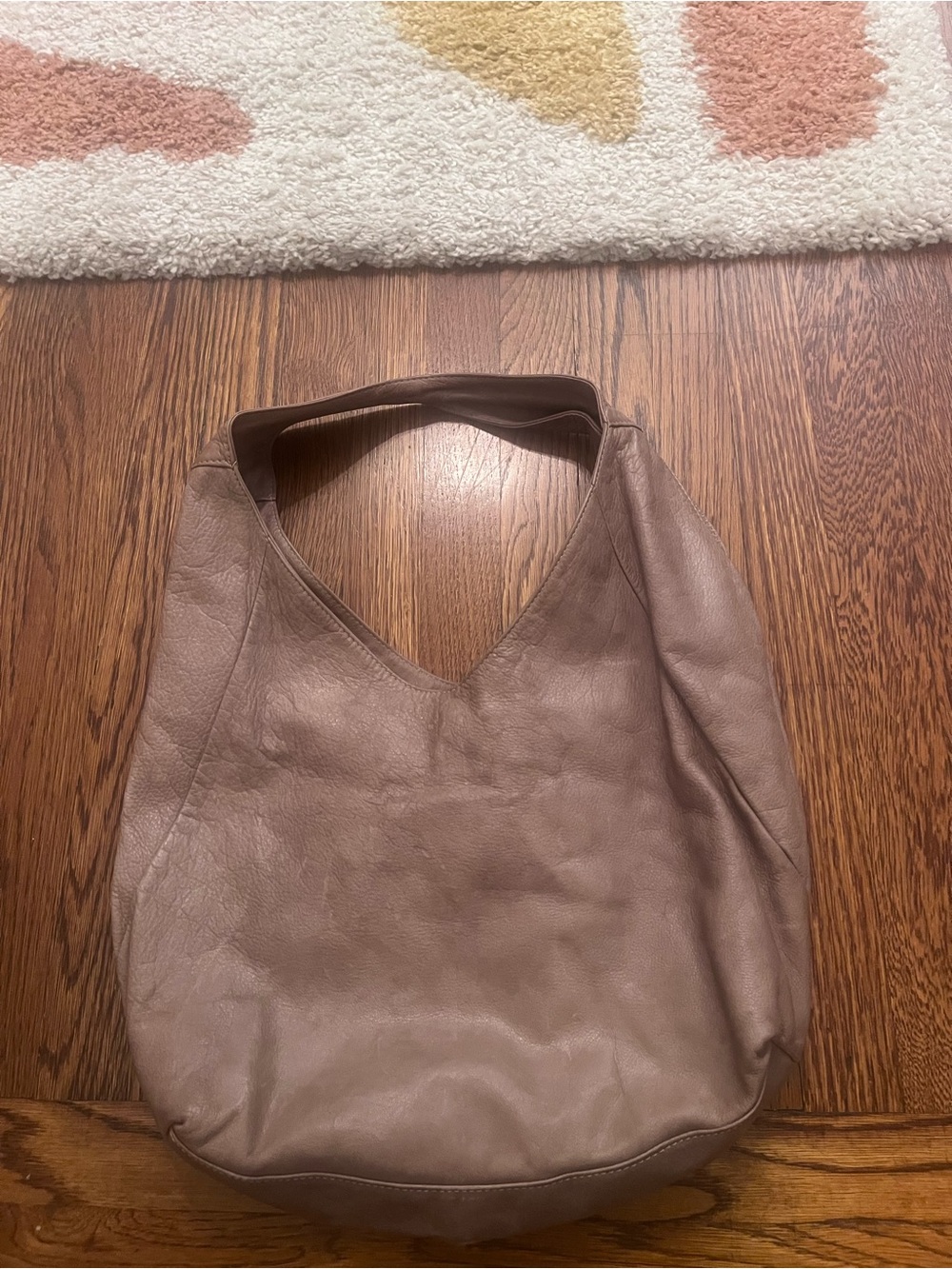 Leather Shoulder Hobo Bag in Taupe